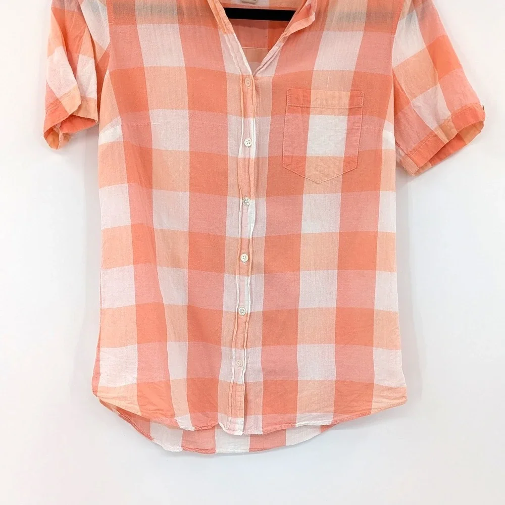 J.Crew Womens Size 0 Coral White Gingham Check Cotton Button Up Shirt Preppy